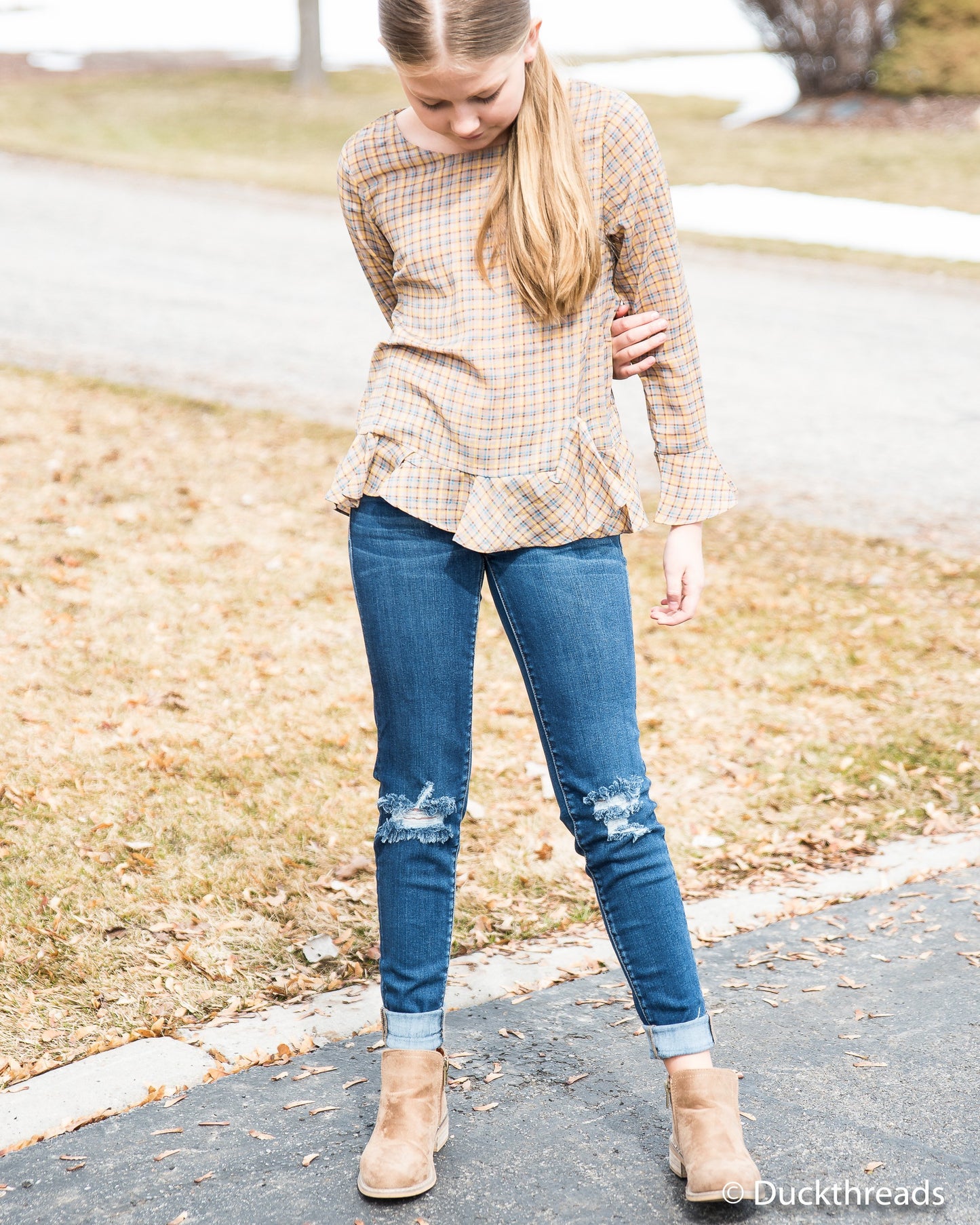 Plaid Bell Sleeve Top