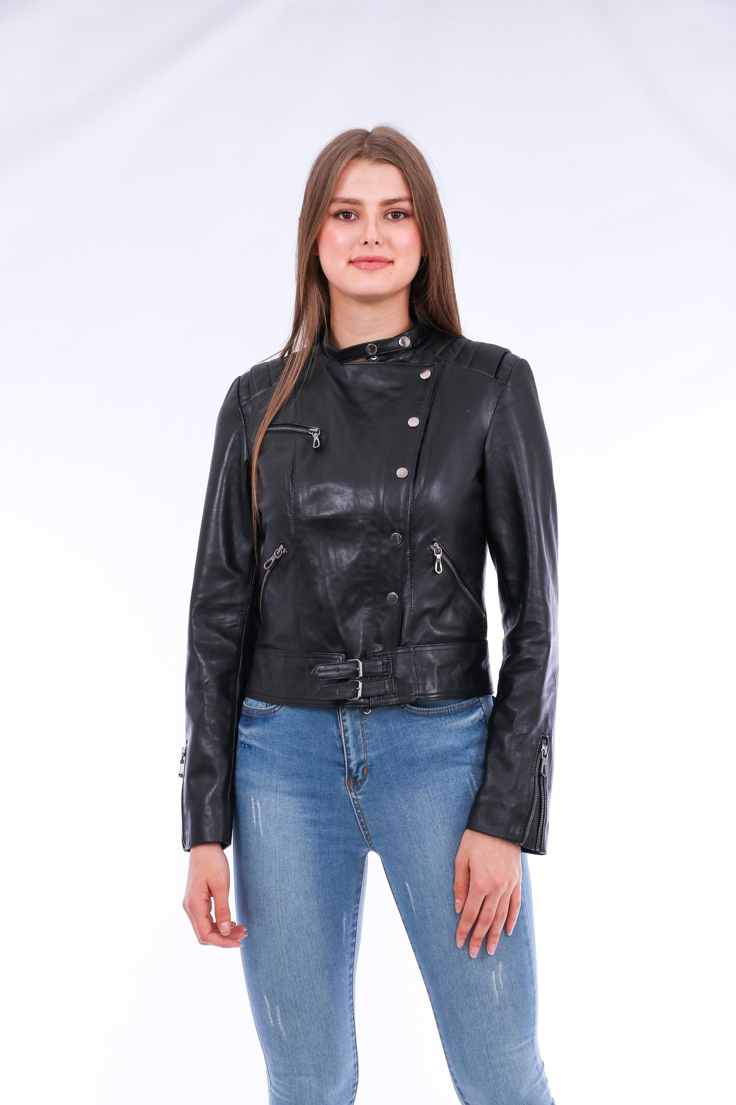 Rovigo Leather Biker Jacket - Black