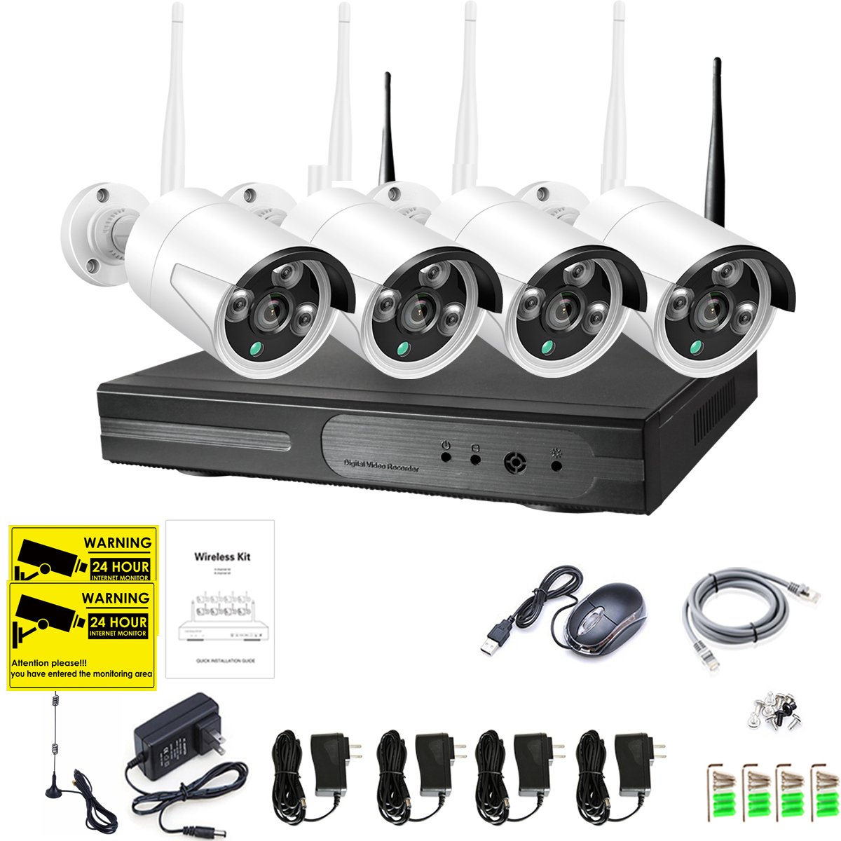 4CH 3.0MPAudio CCTV System Wireless 1080P NVR 4PCS 3.0MP IR Outdoor